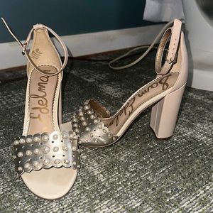 Beautiful Sam Edelman high chunky nude heels with pearls